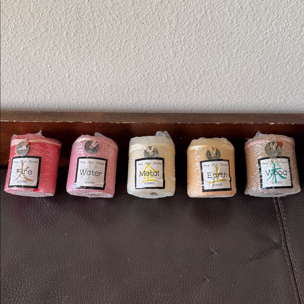 Feng Shui Candles Themed for the 5 Elements - Fire, Water, Metal, Earth, & Wood